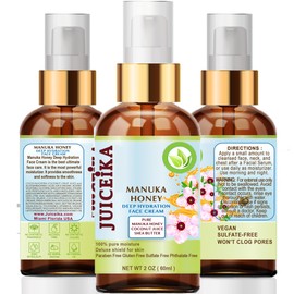 Juiceika MANUKA HONEY Deep Hydration Face Cream Face Moisturizer. Manuka Oil, Aloe Vera, Shea Butter, Coconut Oil, Jojoba Oil, Squalane, Hyaluronic Acid, Avocado Oil 2 Fl. oz. - 60 ml.