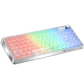 MY-V82 75% Hot Swappable Upgraded Crystal Gasket-Mounted Electroplated Bottom Shell Mechanical Keyboard, BT5.0/2.4GHz/USB-C Gaming Keyboard with RGB,3000mAh Battery for Win/Mac(White and Black)