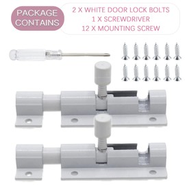 Joyangy 2 Inch White Slide Barrel Bolt Latch, Aluminum Alloy Slide Door Latch Lock, Heavy Duty Gate Sliding Bolt Latch Lock for Home Yard Garden Door Security, with Screws, 2pcs