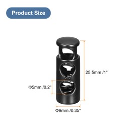 uxcell 12pcs Metal Cord Locks, 5mm Double Hole Spring Stopper Fastener Slider Toggles End for Drawstrings Bags Backpack Clothing Lanyards, Electrophoretic Black