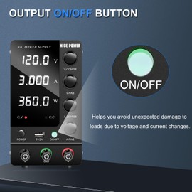 NICE-POWER DC Power Supply Variable 120V 3A, Adjustable Switching Regulated DC Bench Power Supply with Output Switch High Precision 4-Digit LED Display, Benchtop Lab Power Supplies with 5V/2A USB Port