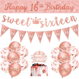 Girls 16th Birthday Decorations Rose Gold Sweet Sixteen Birthday Decorations Girls Happy 16th by RichMoho