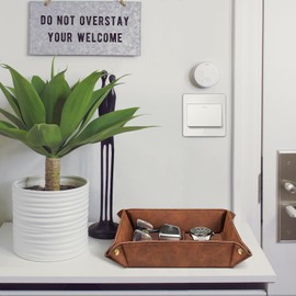 SITHON Valet Tray Desktop Storage Organizer – Premium PU Leather Catchall Bedside Vanity Tray Nightstand Caddy Holder for Remote Controller, Keys, Phone, Wallet, Coin, Jewelry, Brown