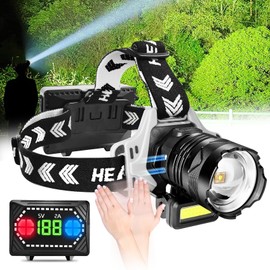 Foleto 180 Adjustable LED Headlamp, 150000 Lumens, USB Rechargeable, Zoomable, Waterproof, Long Range, 9 Modes, IPX7, 2 USB Output, Non-Slip Grip, Black