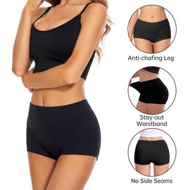 Migbean Women's Cotton Boy Shorts Underwear - High Waisted, Full Coverage, 5 Pack, Black