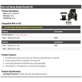 Rear Leaf Spring Shackle/Bracket Kit - Compatible with 1980-1996 Ford F-250
