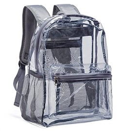 Vorspack Clear Backpack Heavy Duty PVC Transparent Backpack with Reinforced Strap for College Workplace - Grey