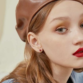 ChicSilver Simulated Garnet January Birthstone Stud Earrings for Women Girls Hypoallergenic 925 Sterling Silver Jewellery