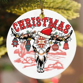 Western Christmas Ornaments, Cow Skull Western Christmas Ornaments for Christmas Tree, Western Ornaments for Christmas Tree, Western Christmas Decorations, Christmas Tree Ornament Ceramic Keepsake