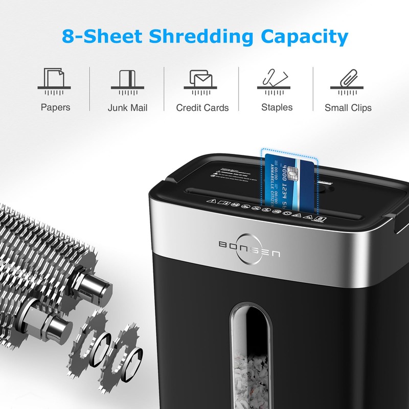 BONSEN Shredder for Home Office, 4 Gallons 8-Sheet Cross Cut