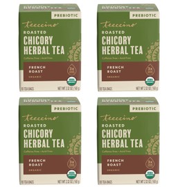 Teeccino Té de hierbas - Asado francés - Té de hierbas rico y tostado que no contiene cafeína y prebiótico para energía natural, alternativa al café, 10 bolsas de té (paquete de 4)