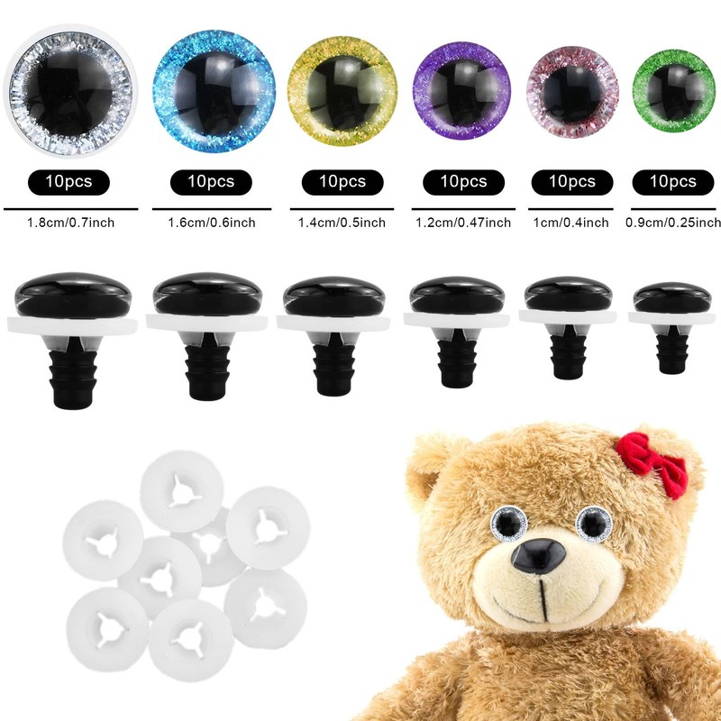 Pack of 60 Safety Eyes for Crochet Animals, Plastic Eyes