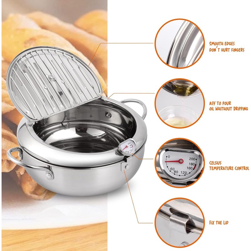 Deep Fryer Pot,Oxydrily Japanese Tempura Deep Fryer Stainless Steel Frying