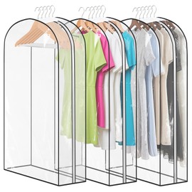 KintKita - Bolsas transparentes para colgar ropa de 10 pulgadas con refuerzo, bolsas de traje de 50 pulgadas de largo para almacenamiento de clóset, bolsas de ropa para colgar abrigos de