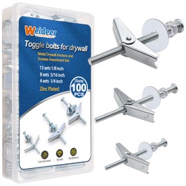 weideer weideer 100Pcs Toggle Bolts 1/8" 3/16" 1/4" Heavy Duty Drywall Anchors and Screws Assortment Set Toggle Bolts and Wing Nut Kit with Nuts washers (25sets) K-136