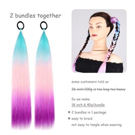 Ponytail Extension 18 inch Light Blue to Pink to PurpleColored Hair Extensions for Braiding Ombre Pony Tail Hair Extensions for Braids with Hair Tie Rave Crazy Hair Day 2 Packs