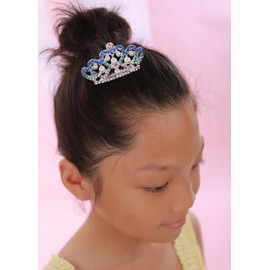 JWICOS Princess Comb Mini Crystal Hair Comb Silver Pearl Hair Comb Rhinestone Wedding Mini Headband Comb for Women (Blue)