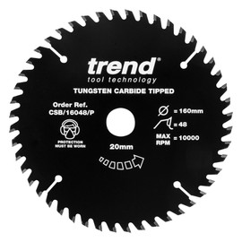 Trend Wood PTFE Circular Saw Blade, 160 mm Diameter, 20 mm Bore, 48 Teeth, HW, 2.2 mm Cutting Width, CSB/16048/P