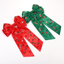 NLCAC 2PCS Christmas Hair Bows for Women Xmas Hair Bows Christmas Hair Clips Festive Christmas Party Hair Accessories Holiday Decoration Gifts Multi Element-Red Green
