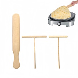 Set of 3 Crepe Distributors Made of Beech Wood, Crepe Vertiler Set, T-Shape Crepes Coil, Easy to Clean Dough Distributor for Crepes Accessories, Crepe Slider Baking Tools, for Crepes Pan, Palate Ham