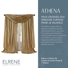 Elrene Home Fashions Venice Curtain Panels with Scarf Valance - Set of 3 - Panel 52"x108", Gold (2 Panels - 1 Scarf)