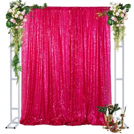 Sequin Backdrop Curtain Hot Pink Photo Backdrop 4FTx7FT Sequin Backdrop Baby Shower Curtain Backdrop for Pictures Shimmer Wall Backdrop for Wedding Party (4FTx7FT, Fuchsia)