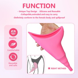 2 Sets of Portable Urinella for Women with Drawstring Bag and Carabiner, Reusable Urination Aid for Women, Women's Urinal for Travel, Travel Gadgets, Camping Toilets (Pink+Black)