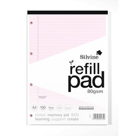Silvine A4 Pink Paper Dyslexia Refill Pad - Lined with Margin (100 Pages)