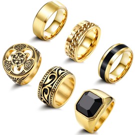 Adramata Men's Stainless Steel Rings Celtic Knot Rings Band Biker Rings Gothic Men's Rings Vintage Viking Rings Signet Rings Silver Gold Rings Set for Men, Stainless Steel