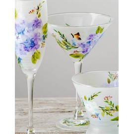 Golden Hill Studio Springtime in Paris Collection Unique Glassware by USA Artists, Set of 2, Spring Table Décor