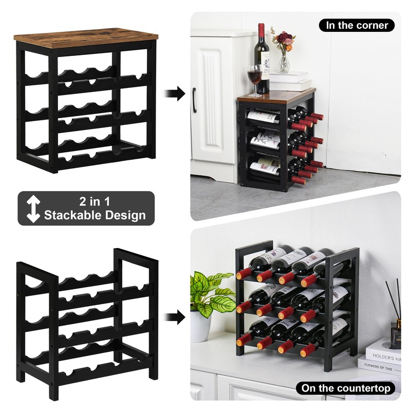 VASMIA Wine Rack Freestanding Floor, 6 Tier Bamboo Wine Storage