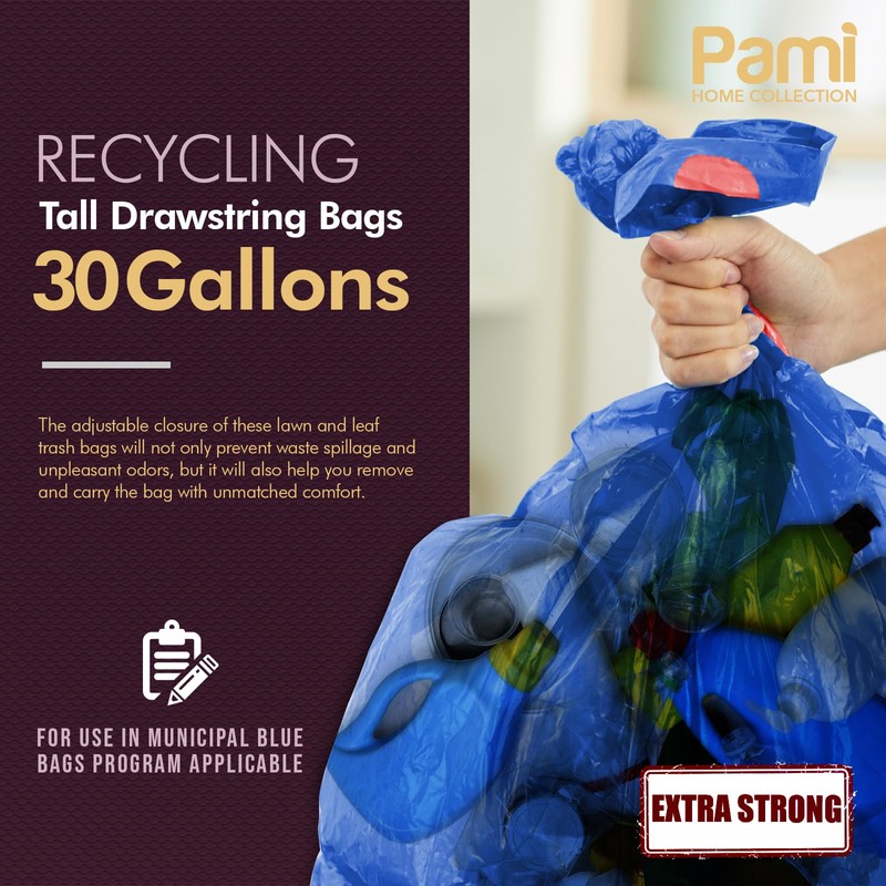 PAMI Recycling Tall 13-Gallon Kitchen Drawstring Trash Bags- Extra-Strong Plastic