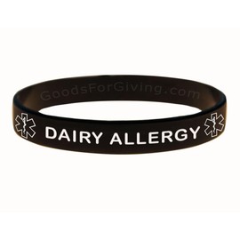 Dairy Allergy ID Bracelet Wristband Combo - 5 Pack - 8 Inches - Standard - Black Blue Green Red Purple