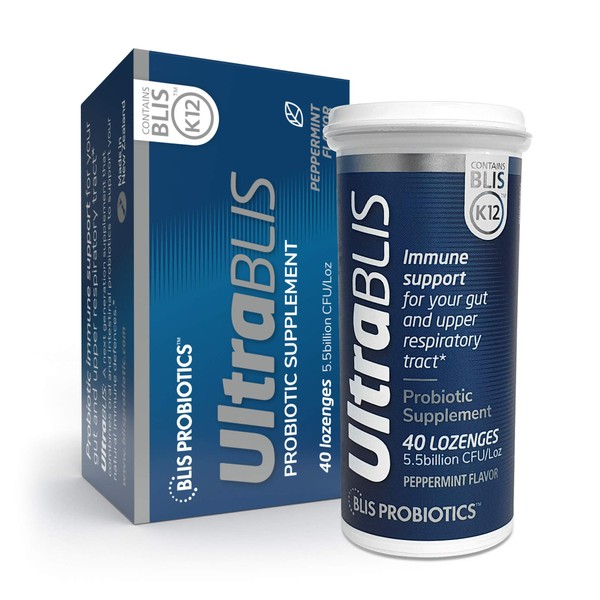 BLIS UltraBLIS Probiotic Immune Support Supplement-Powerful Combination of Gut & Oral Probiotics for Daily Immunity Support, Scientifically Tested Bacterial Strains Includes K12. 40 Lozenges.