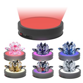 JAYEGT Variety Colors LED Light Base Non-Slip Rotating Display Stand , 66Lbs Load,360 Photography Turntable for Products Shows, Glass Crystal Artwork, Jewelry,Remote control (12.6inch / 6Color LED Light / White/Rechargeable)