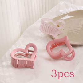 3 PCS Heart Shaped Hair Claw Clips Medium Cute Love Matte Nonslip Hair Jaw Clips Valentine's Day Party Hair Clip for Women for Thin to Thick Hair(Pink)