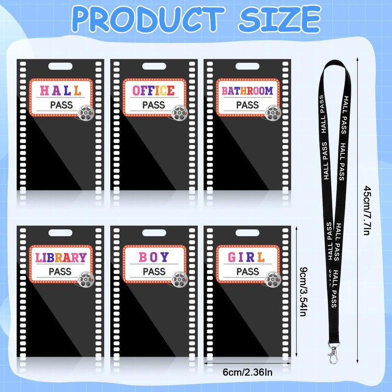 12Pcs Movie Night Hall Pass Lanyards for Classroom, School Passes