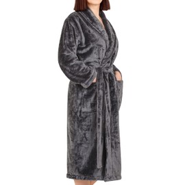 Cotton Paradise Mens and Womens Robe, Warm Fleece Unisex Bathrobes, Soft Plush House Robes, Large-X Large, Dark Gray