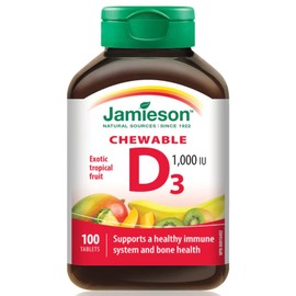 Jamieson Chewable Vitamin D3 1,000IU, 100 Chewable Tablets, Tropical Fruit