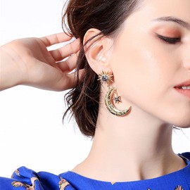 Gilieyer Earrings Star Moon Bohemian Earrings for Women Long Asymmetric Crescent Moon Star Earrings Retro Jewelry, Metal, No Gemstone