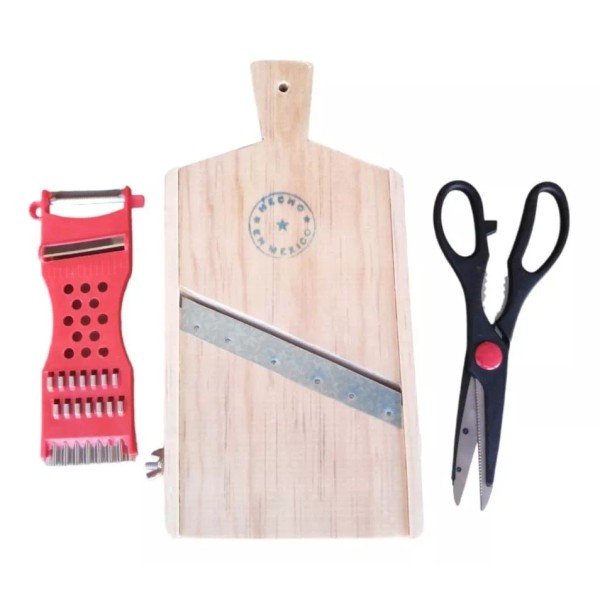 genericos varios Rebanador De Papas, De Madera 27cm Incluye Accesorios