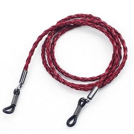ZooooM ZM-KAWAMEGA Leather Simple Glasses, Sun Glasses, Chain, Glasses, Strap, Drop Prevention, Cord Reel,, red