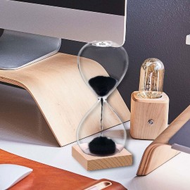 SuLiao Magnetic Hourglass 5 Minute Sand Timer: Large Sand Clock Five Minute with Black Magnet Iron Powder & Wooden Base, Sand Watch 5 Min, Hour Glass Sandglass for Office Desk Home Decorative