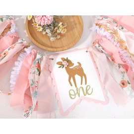 Deer Floral Girl High Chair Banner - Little Miss One-Deerful Highchair Banner, Woodland 1st Birthday Decoration for Girls, Deer Girl Floral 1st Birthday, Fall/Winter First Birthday Bambi Fabric