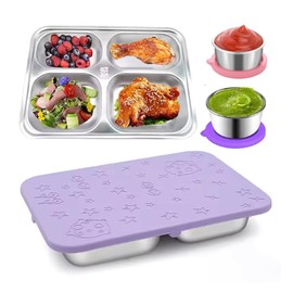 Wilsonzin Bento-Lunchbox Brotdose, Edelstahl, Lunchbox für Kinder, 4 Fächer, Lebensmittelbehälter, Lunchbox mit 2-Dip-Behältern für Mädchen, Jungen, Vesperbox Bentobox Lunch Box für Ausflüge