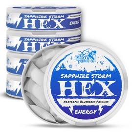 Mystics Caffeine Energy Pouches 15 Count Per Can, 100mg Caffeine Pouch for Athletes, Fitness Enthusiasts, Gamers, Gym Sports, Zero Sugar and No Calories Blueberry HEX