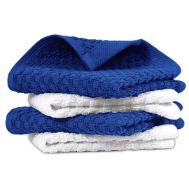 Infinitee Xclusives Luxury 100% Cotton Dish Towels (Set of 4, 12"x12") – Ultra Soft, Absorbent, and Quick-Drying Dish Towels, Tea Towels & Dish Cloths (Mighty Blue, 12 x 12 - Pack of 4)