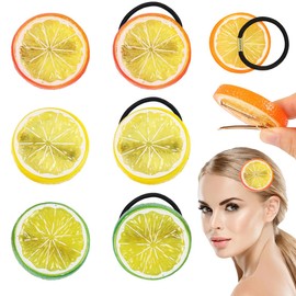HQRKOTM 3 Pieces Hair Clips + 3 Discs Elastic Hair Scrunchie Girls Women Cute Fruit Hair Accessories for Party, Banana Clip, Hawaiian Decoration (Yellow + Orange + Green), a, 1 piece (pack of 6)