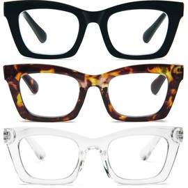 REAVEE 3 Pack Oprah Style Reading Glasses Blue Light Blocking Computer Square Readers for Women with Spring Hinge Anti Glare/Eyestrain 2.0