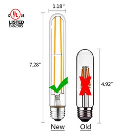 NOVELUX T10 Led Bulbs 7.28 inch, Vintage Tube e26 Edison Bulbs 60 watt, Led Long Light Bulb Clear Glass, T9 Led Bulb UL Listed Soft White 2700K (4 Pack)